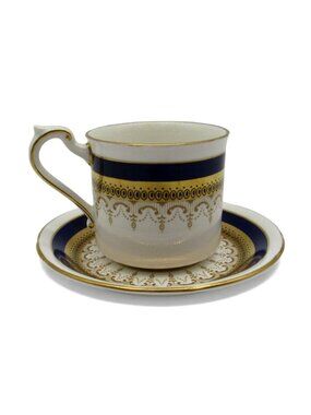 Paragon Demitasse Cup And Saucer Stirling Pattern Gold And Navy England Vintage